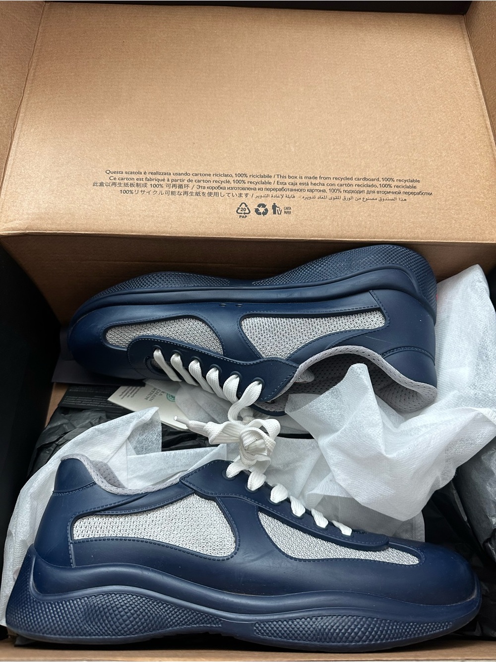 Prada Americas Cup Navy and Light Gray Low-Top Sneakers - Classic Casual Style